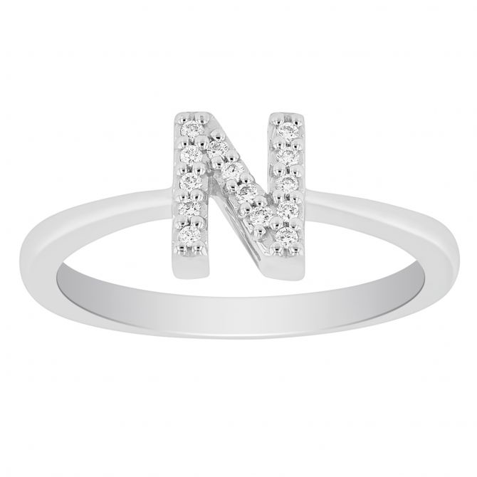 Roberto Coin Diamond Initial Ring "N" in 18K White Gold
