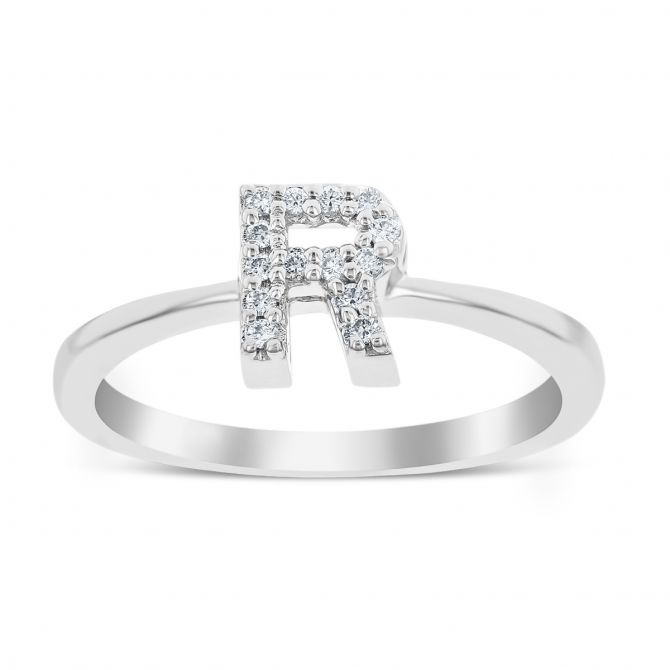 Roberto Coin Diamond Initial Ring "R" in 18K White Gold