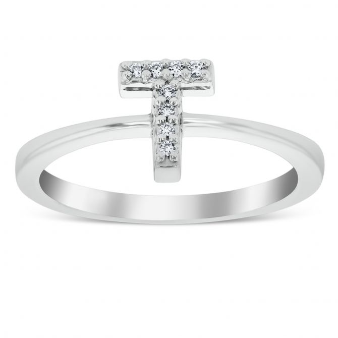 Roberto Coin Diamond Initial Ring "T" in 18K White Gold