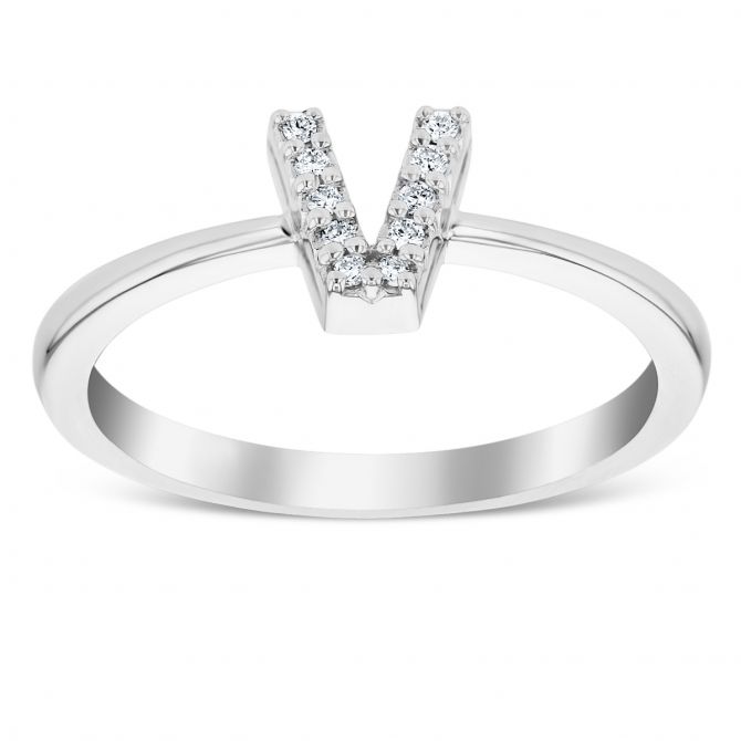 Roberto Coin Diamond Initial Ring "V" in 18K White Gold