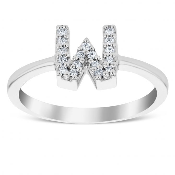 Roberto Coin Diamond Initial Ring "W" in 18K White Gold