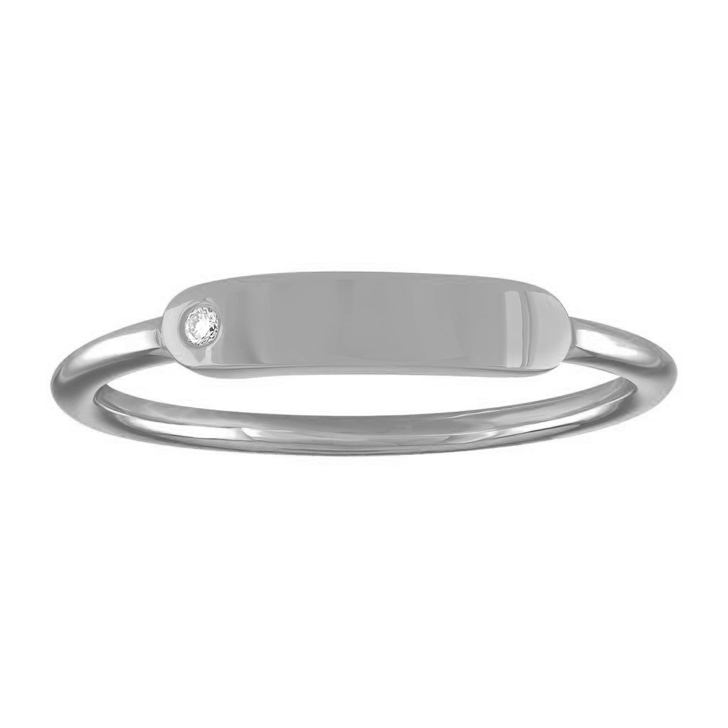 My Story Twiggy White Gold Blank Signet Ring with Diamond Accent