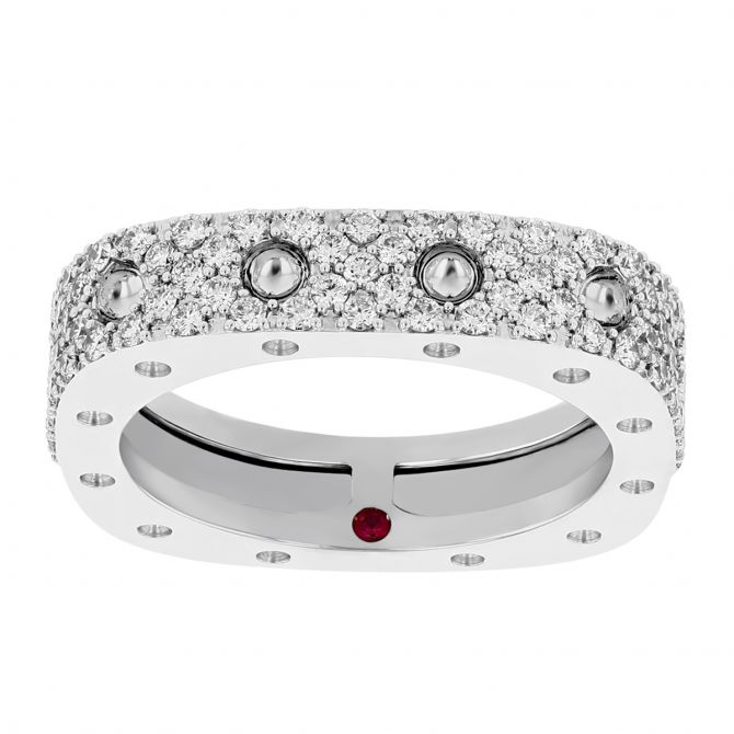 Roberto Coin Pois Moi White Gold 1 Row Square Ring with Diamonds