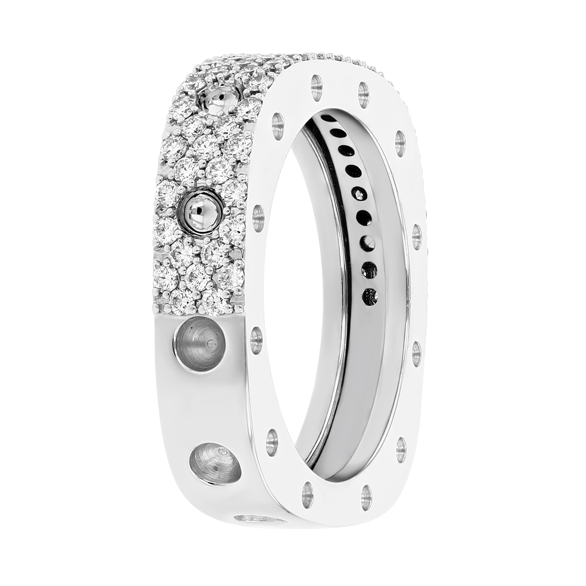 Roberto Coin Pois Moi White Gold 1 Row Square Ring with Diamonds