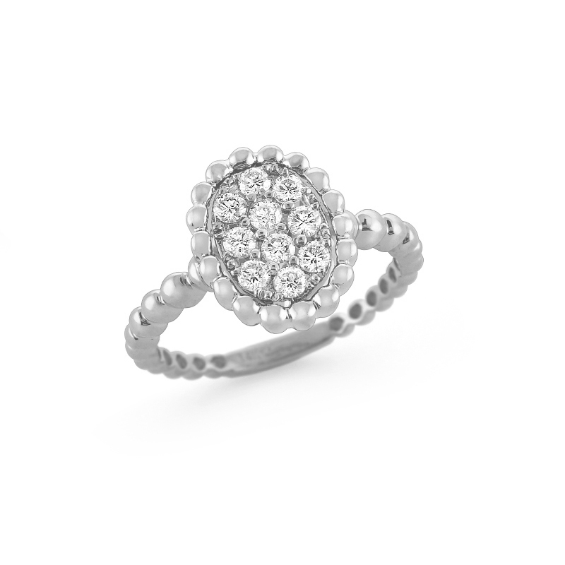 Pavé Diamond Oval Cluster Bead Ring in White Gold