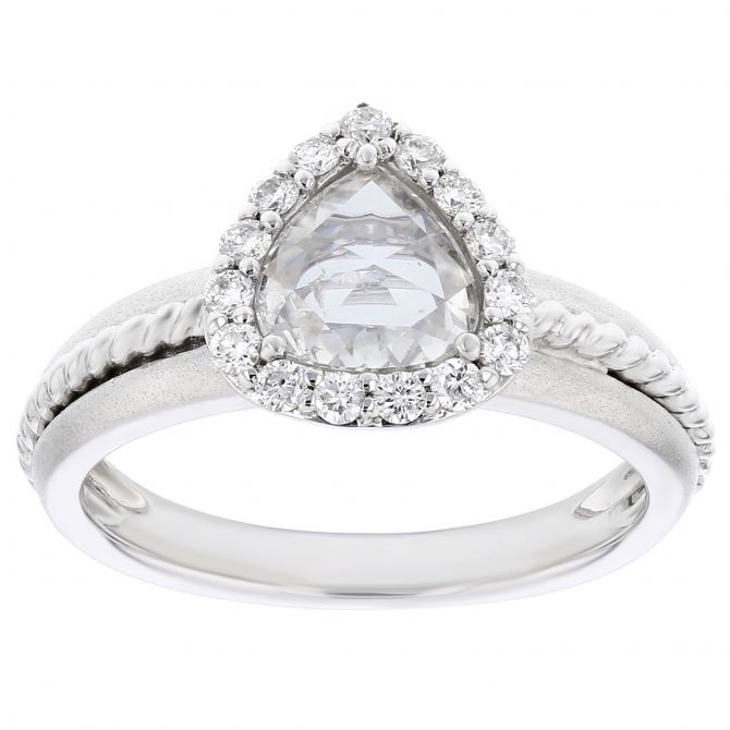 Rosecut Trillion Diamond Halo Ring with Twisted Shank Accent in White Gold