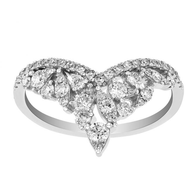 Diamond Cluster V Shaped Ring in White Gold