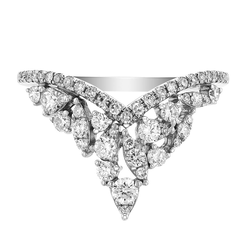 Diamond Cluster V Shaped Ring in White Gold