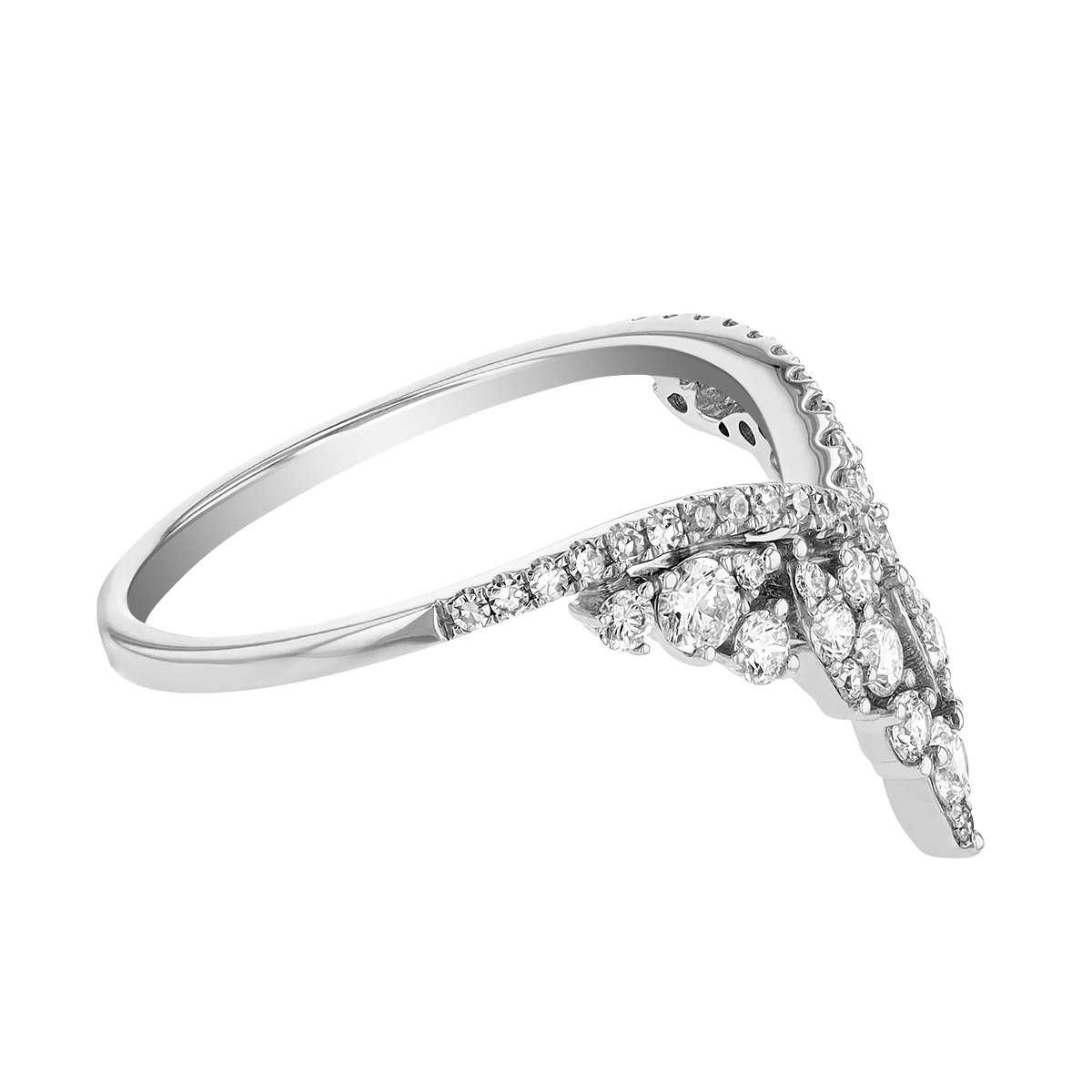 Diamond Cluster V Shaped Ring in White Gold