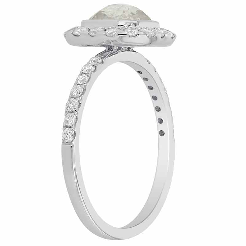 Octagonal Rosecut Diamond Halo Ring in White Gold