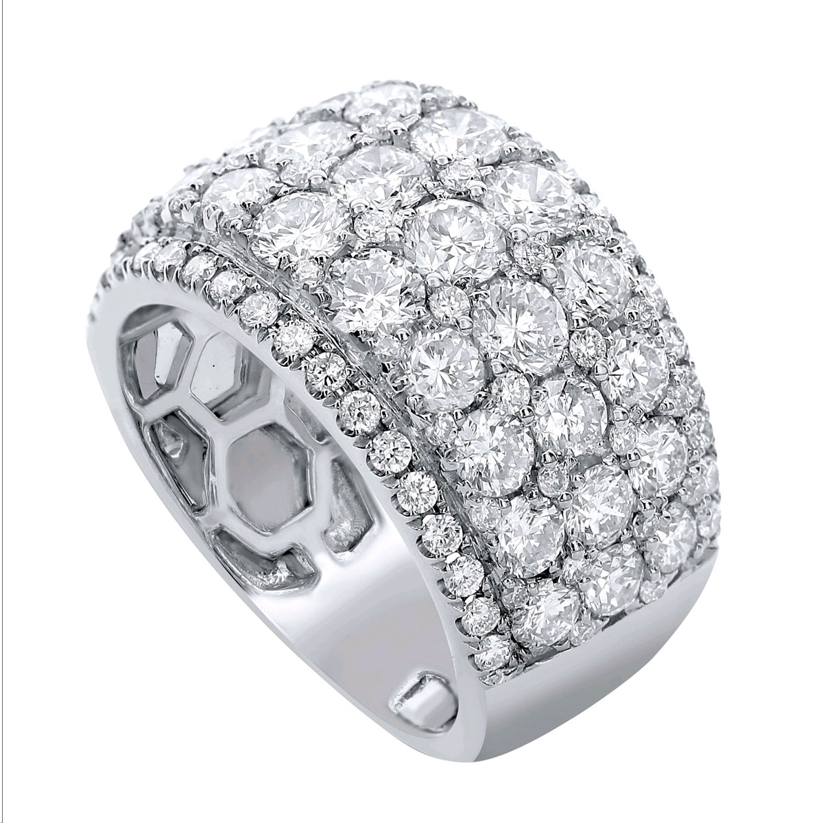 Diamond Pavé 5 Row Wide Ring in White Gold