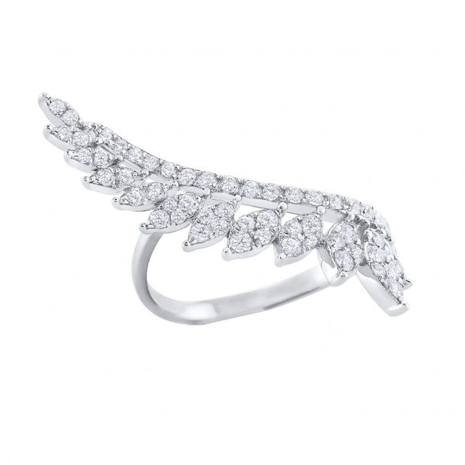 Diamond Angel Feather Ring in White Gold