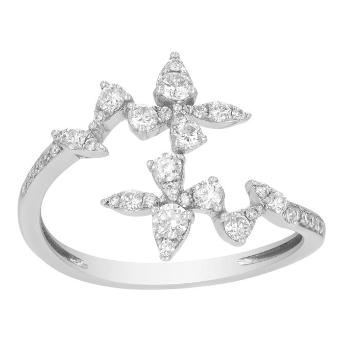 Diamond Floral Bypass Ring in White Gold