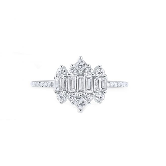 Diamond Mosaic 3 Point Cluster Ring in White Gold