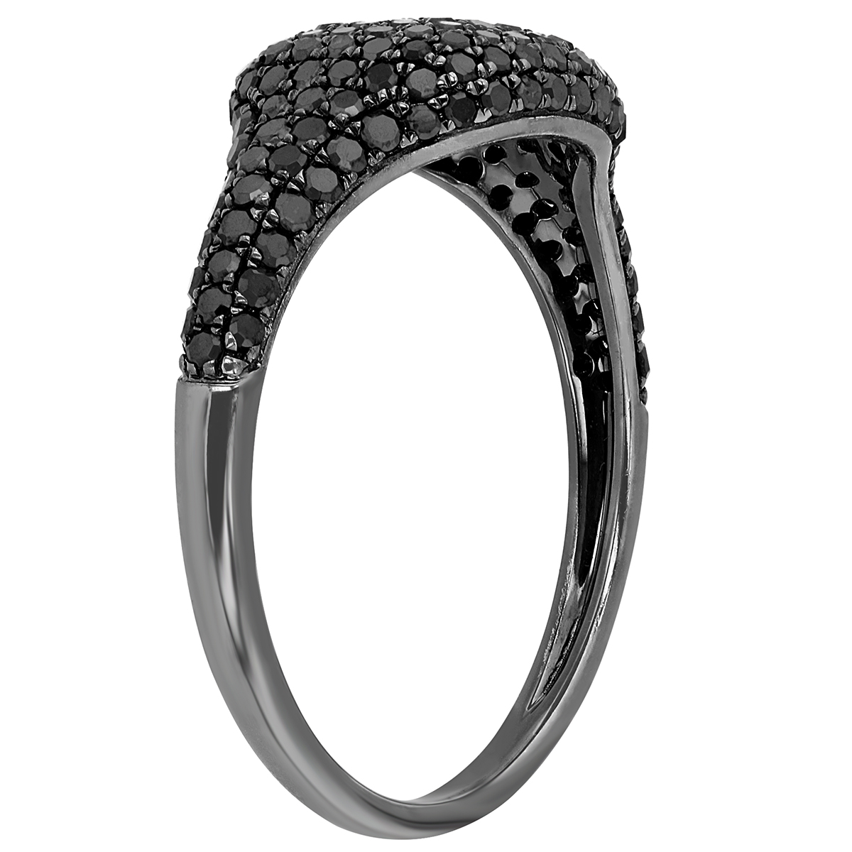 Black Diamond Pavé Cushion Shaped Ring in White Gold with Black Rhodium