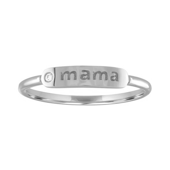 My Story White Gold Mama Signet Ring with Diamond Accent