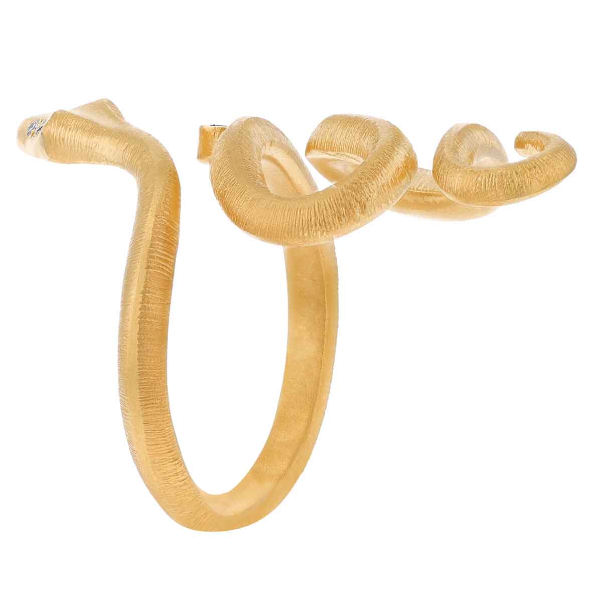 Marika 14K Yellow Gold Round Diamond Carved Snake Textured Ring