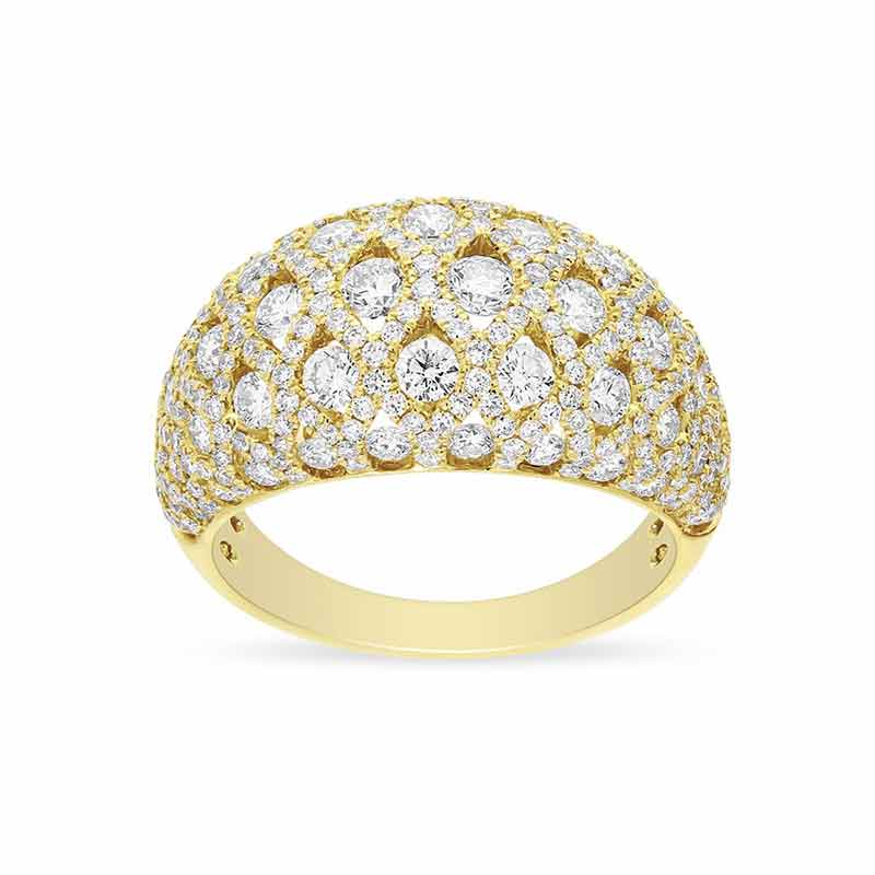 14K Yellow Gold Round Diamond 5 Row X Frame Ring