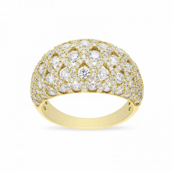 14K Yellow Gold Round Diamond 5 Row X Frame Ring