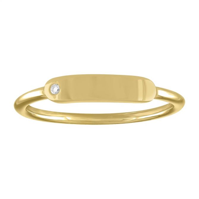 My Story Twiggy Yellow Gold Blank Signet Ring with Diamond Accent
