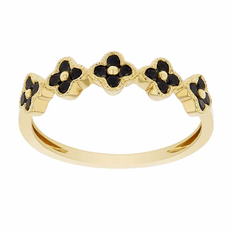 Black Diamond 5 Flower Ring in Yellow Gold