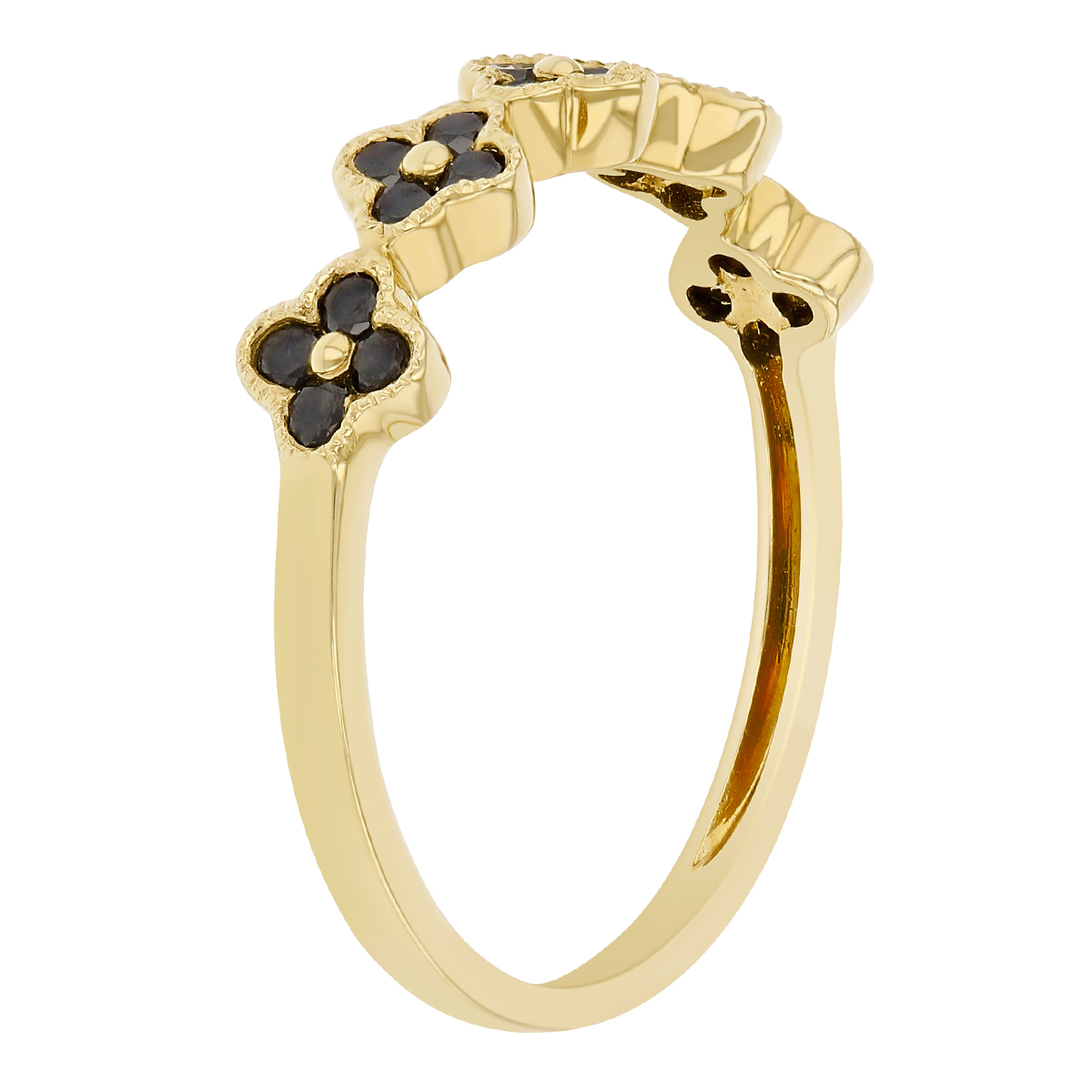 Black Diamond 5 Flower Ring in Yellow Gold