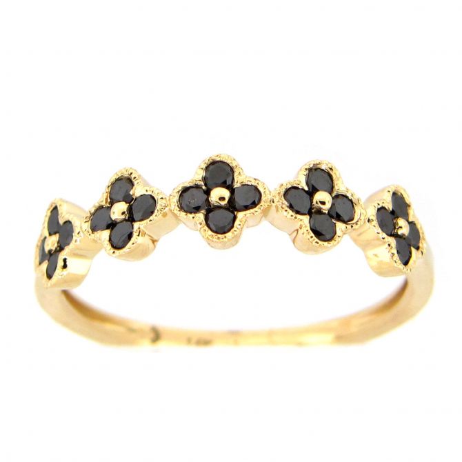 Black Diamond 5 Flower Ring in Yellow Gold