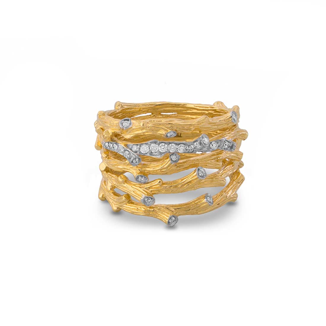 Michael Aram Enchanted Forest Multi Row Ring with Diamonds in Yellow Gold