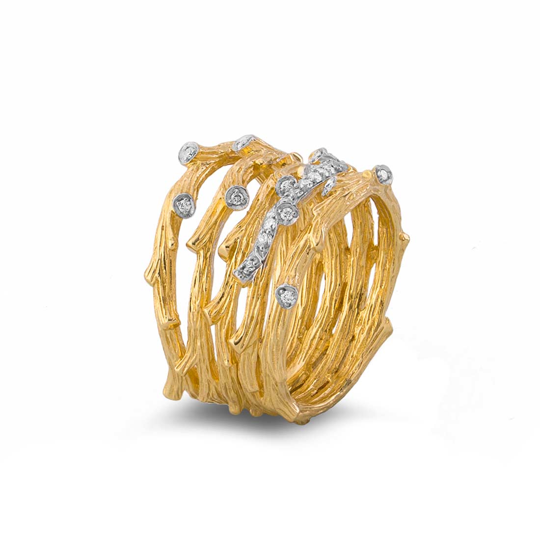 Michael Aram Enchanted Forest Multi Row Ring with Diamonds in Yellow Gold