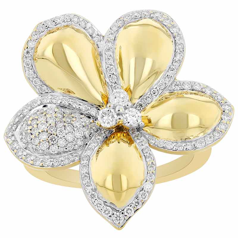 Diamond Pave Flower Cocktail Ring in Yellow Gold | Borsheims