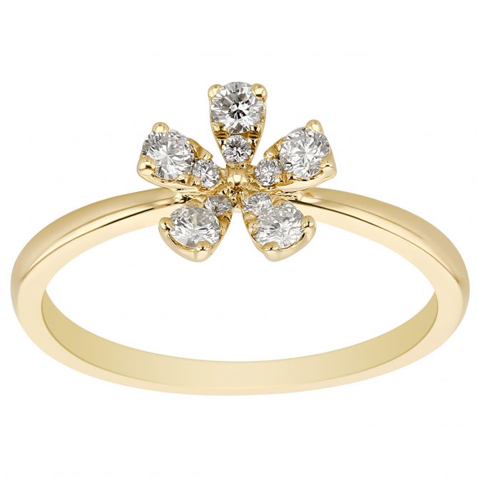 Diamond Flower Ring in Yellow Gold