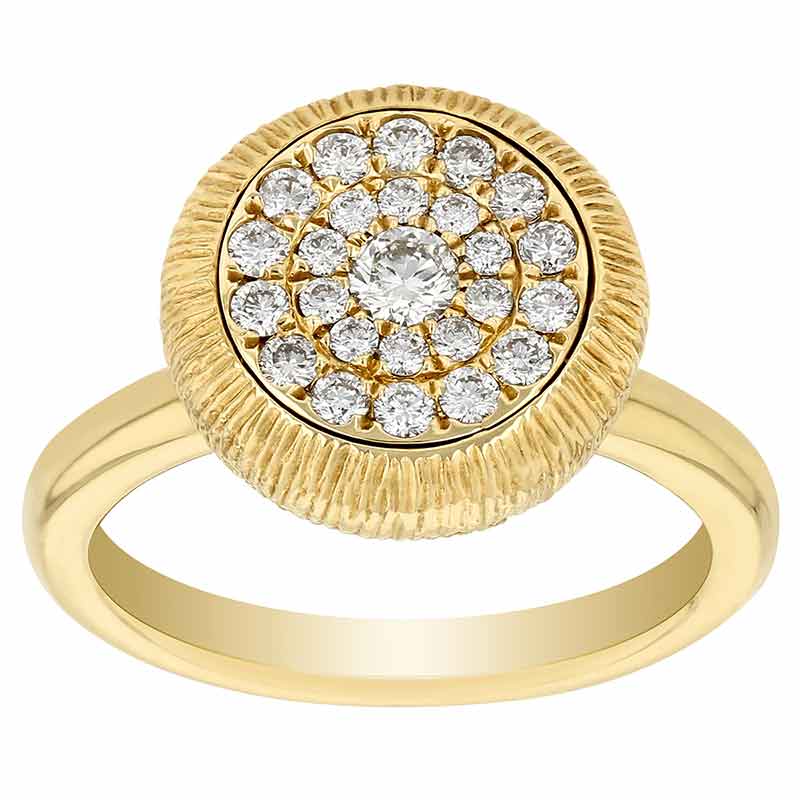 Diamond Pavé Button Textured Ring in Yellow Gold | Borsheims