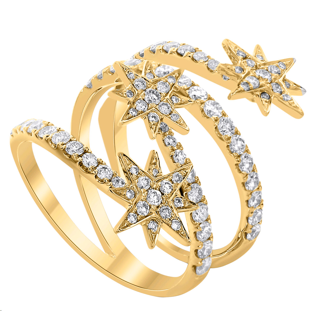 Diamond Starburst 4 Row Open Wrap Ring in Yellow Gold Borsheims