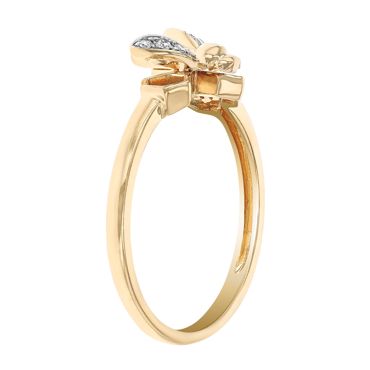 Diamond Bee & Honeycomb Ring in Yellow Gold