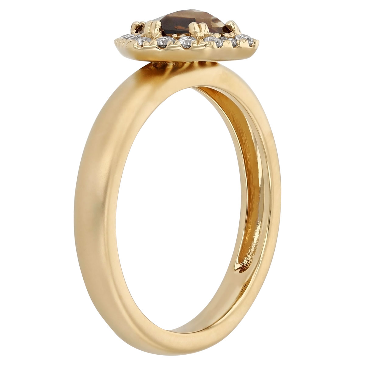Brown Kite Diamond Ring with 5 Point Diamond Halo in Yellow Gold