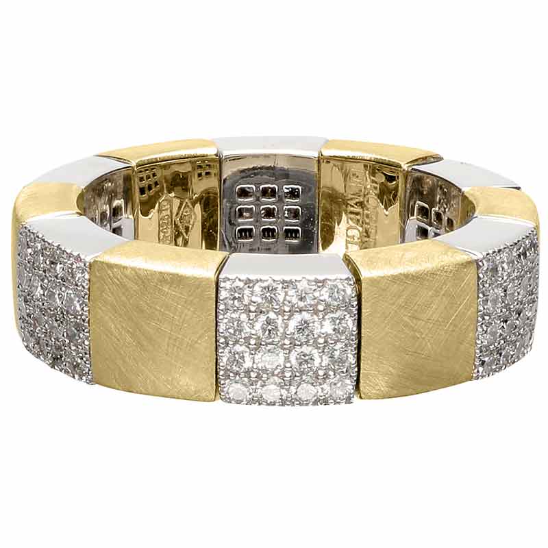 Roberto Demeglio Scacco Stretch Ring in Matte Two Tone Gold with 6 Diamond Stations