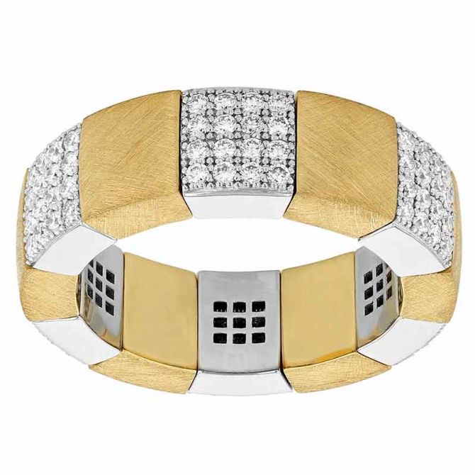 Roberto Demeglio Scacco Stretch Ring in Matte Two Tone Gold with 6 Diamond Stations
