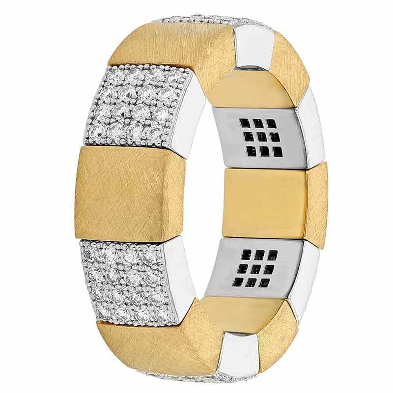 Roberto Demeglio Scacco Stretch Ring in Matte Two Tone Gold with 6 Diamond Stations