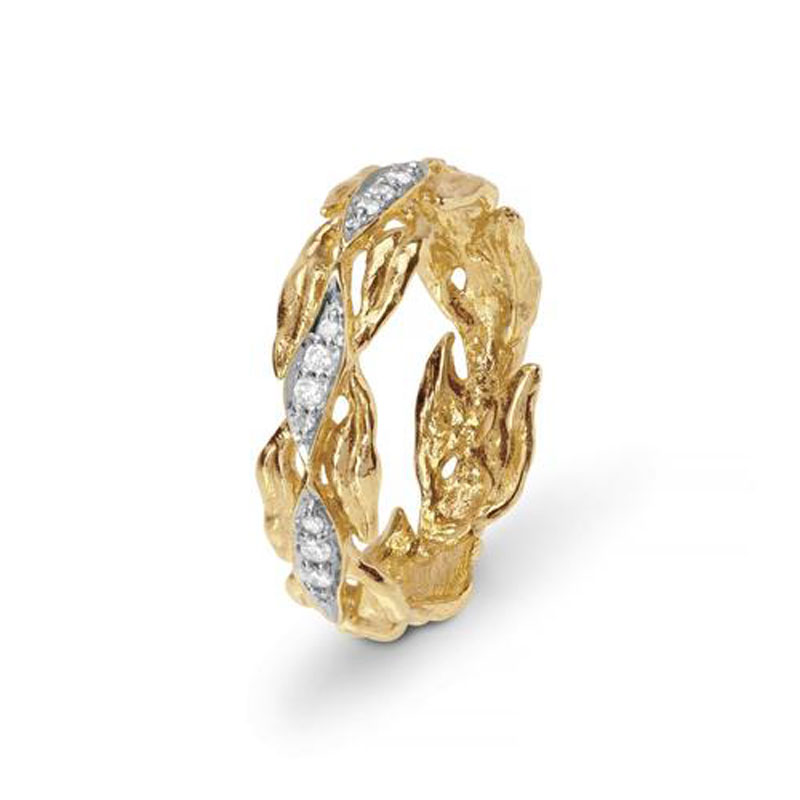 Michael Aram Yellow Gold Laurel Ring with Diamonds