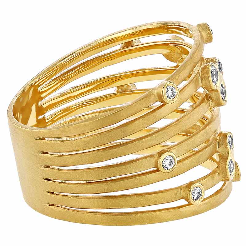Marika Yellow Gold 7 Row Ring with Scattered Diamonds