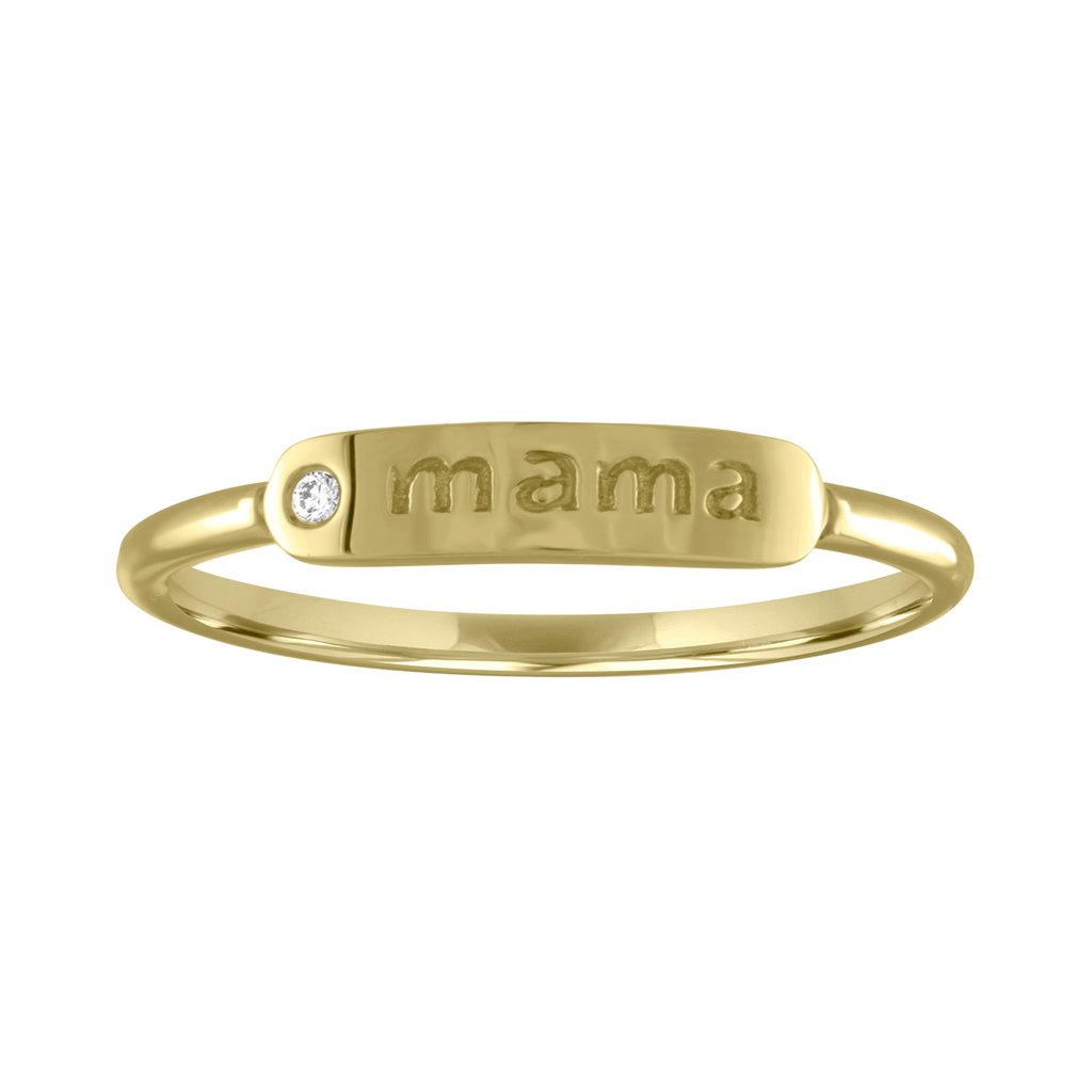 My Story Yellow Gold Mama Signet Ring with Diamond Accent