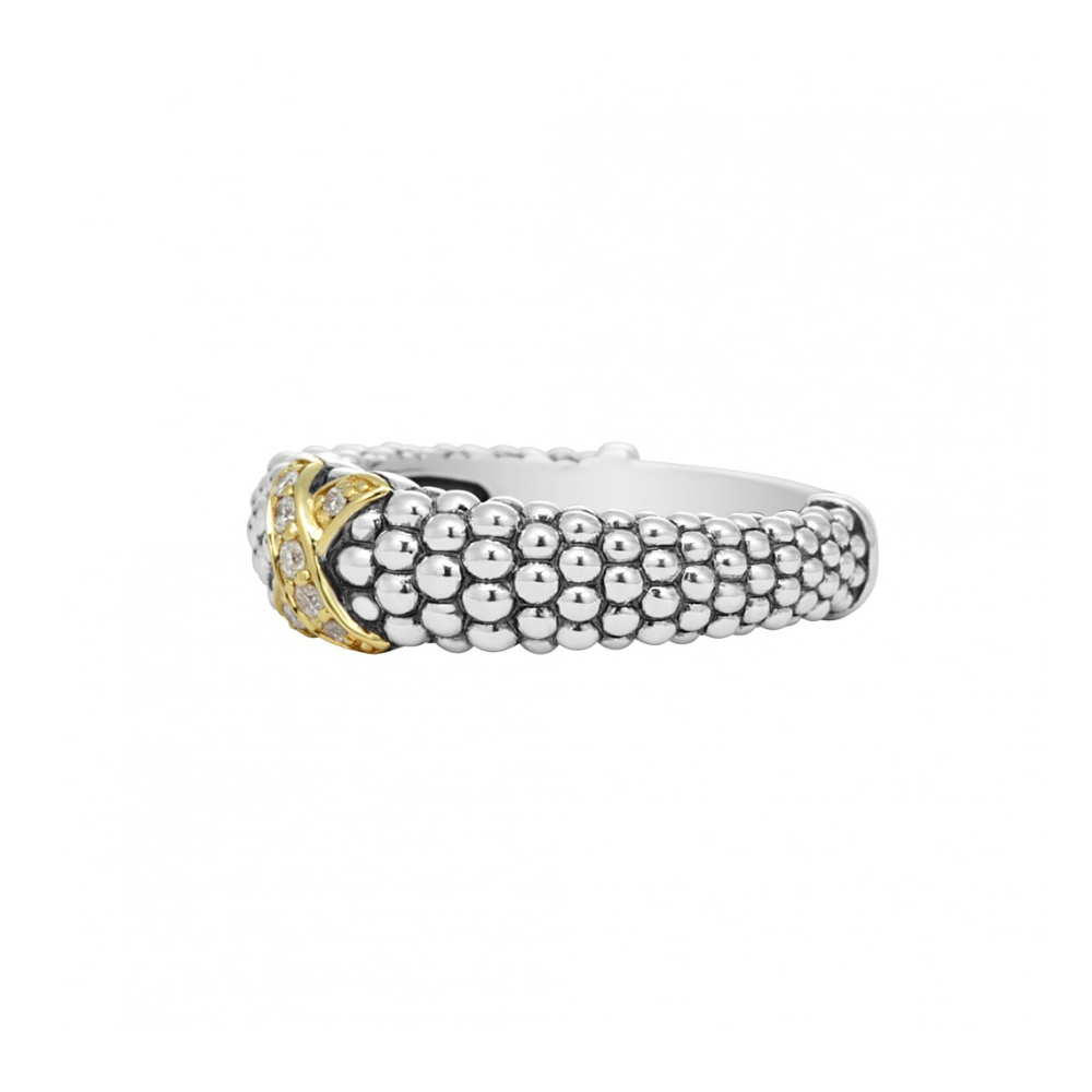 LAGOS Sterling Silver & 18K Yellow Gold Round Diamond Lux Caviar Ring, Size 7