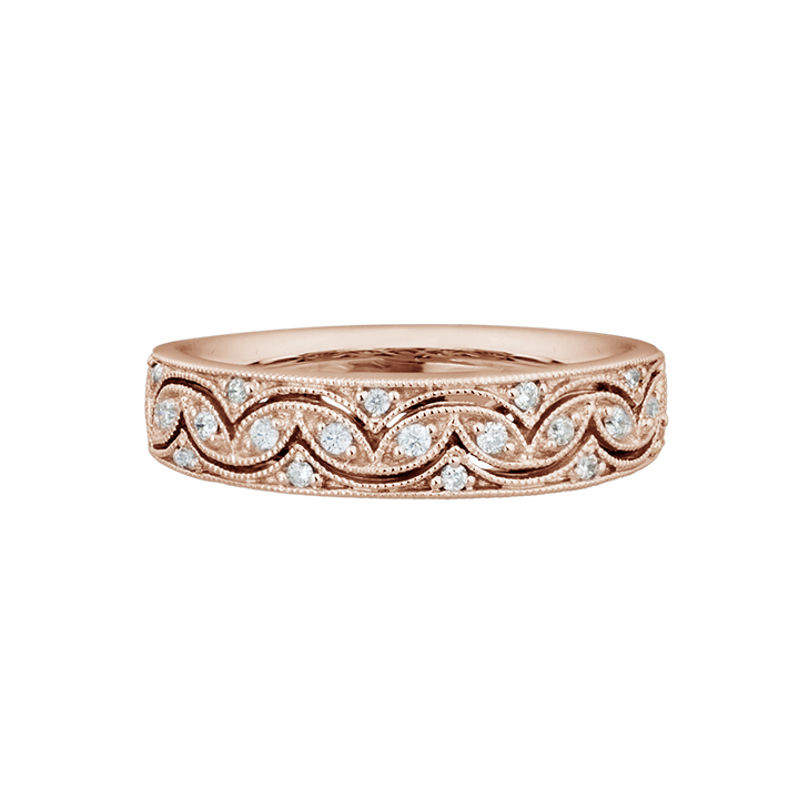 14K Rose Gold Scalloped Milgrain Diamond Ring, 0.12cttw