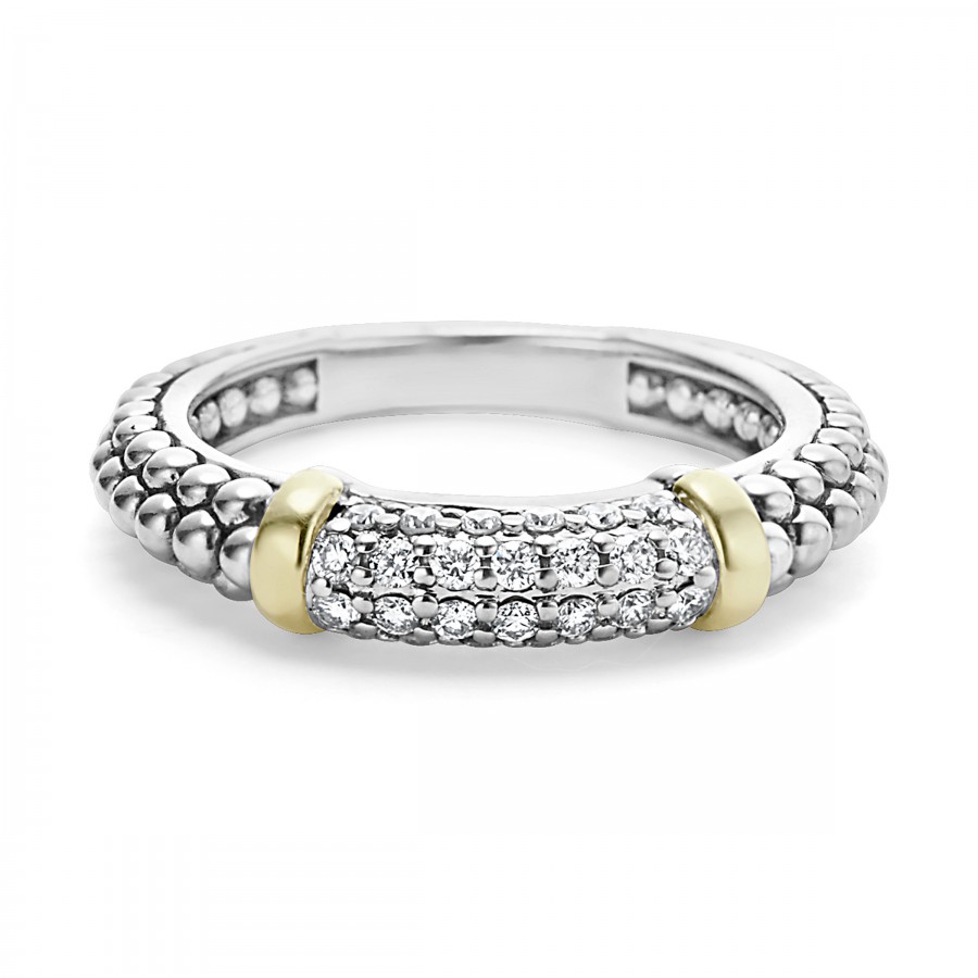 LAGOS Sterling Silver Caviar And Diamond Stacking Ring