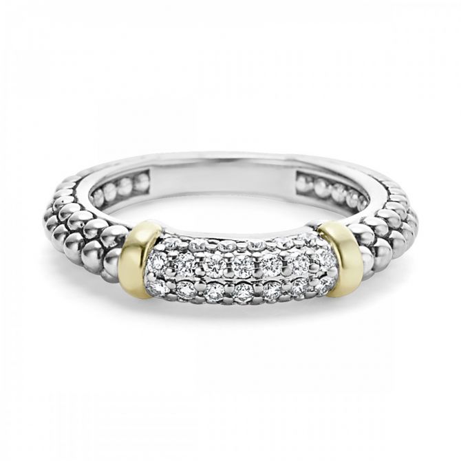 LAGOS Sterling Silver Caviar And Diamond Stacking Ring