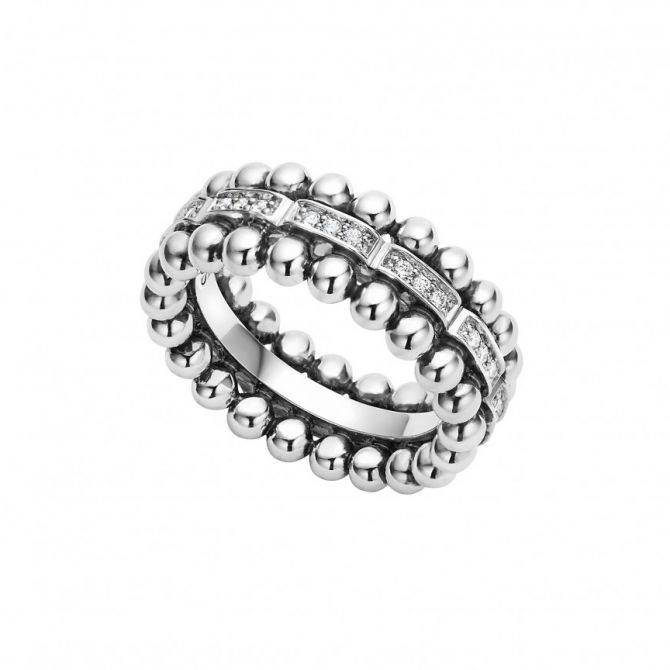 LAGOS Sterling Silver Caviar Spark Diamond 8mm Ring, Size 7