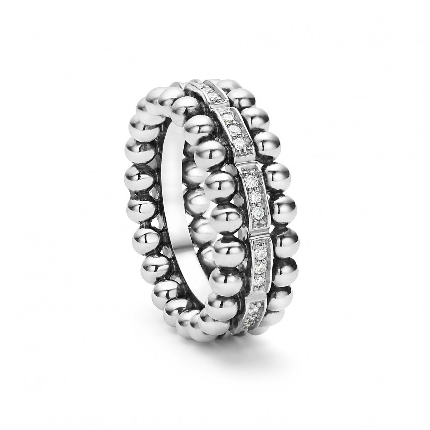 LAGOS Sterling Silver Caviar Spark Diamond 8mm Ring, Size 7