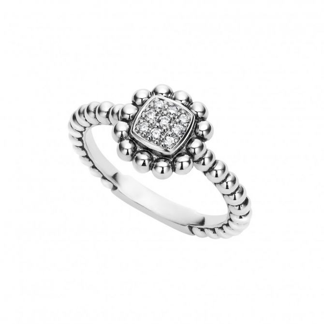 LAGOS Sterling Silver Caviar Spark Diamond Small Square Ring, Size 7