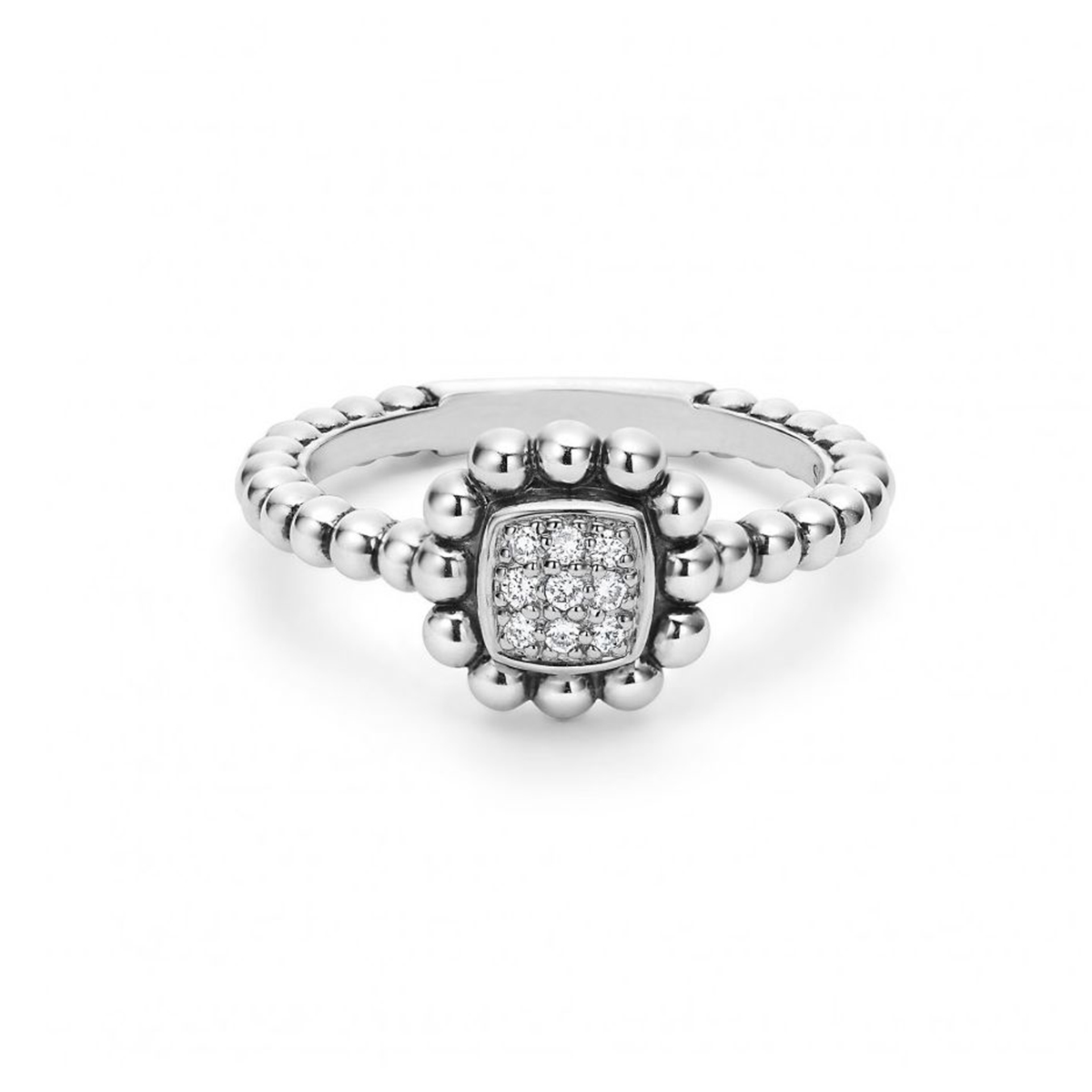 LAGOS Sterling Silver Caviar Spark Diamond Small Square Ring, Size 7