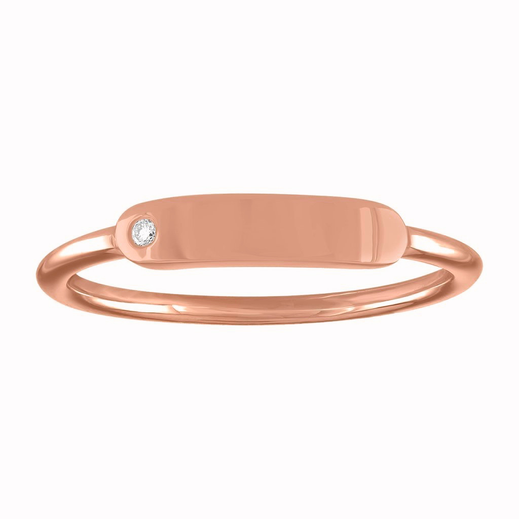 My Story Twiggy Rose Gold Blank Signet Ring with Diamond Accent